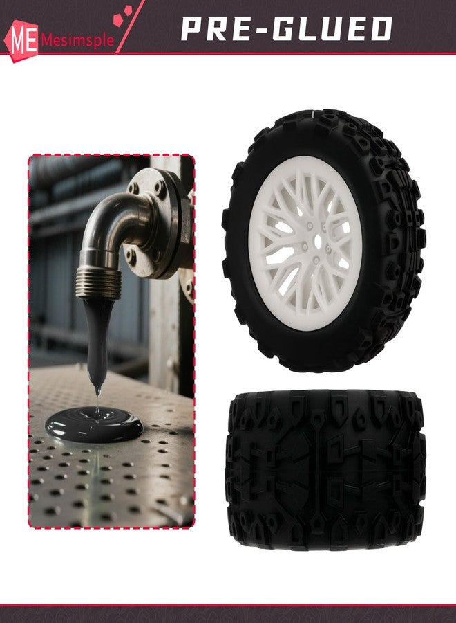 Mesimsple Pre-glued Wheel and Tires Nylon Branch Rim for Arrma 1/18 Granite Grom for 1/16 H16BM H16DR Series Upgrade Parts White - Image 3